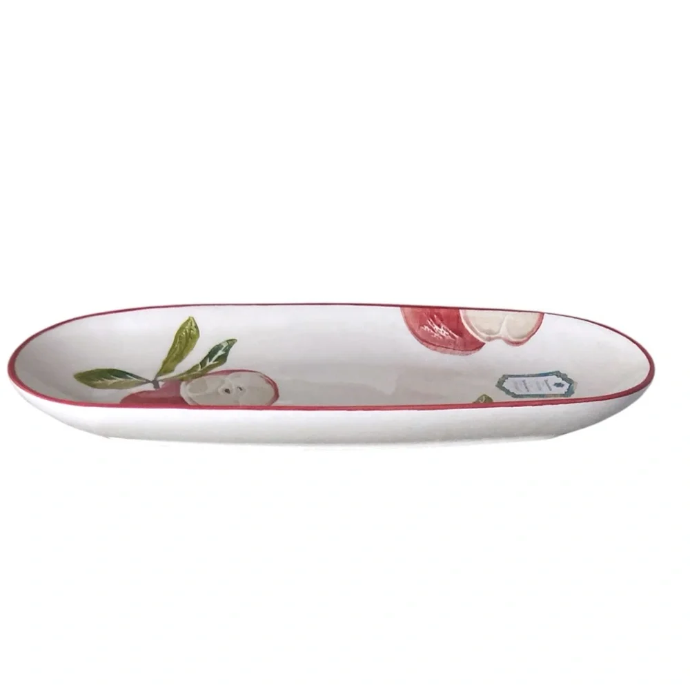 Hand Painted Red Apple Ceramic Serving Platter 14” Long Tapas Dish Farmhouse